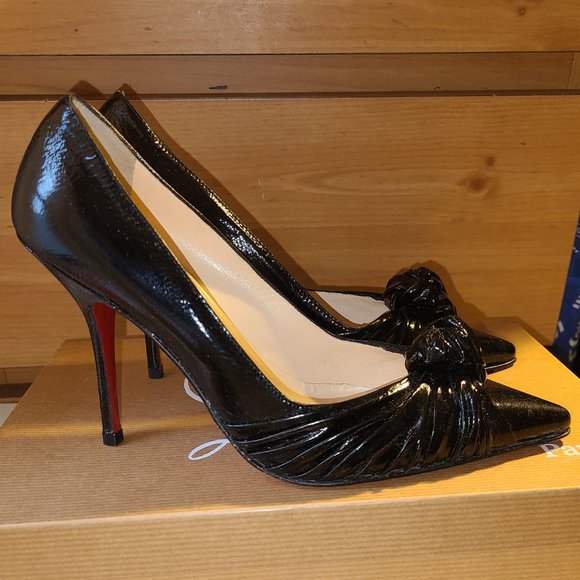 Christian Louboutin 36.5 Black Patent Leather Knotted Pointy-toed Pumps - Picture 5 of 11
